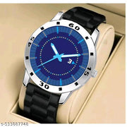 Yolako Blue 3 No Dial Silver Cash Black Pu Bump Belt Boy and Men Watch