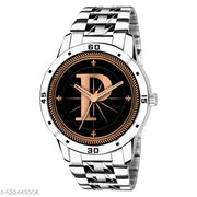 MAVIA WATCHESAnalog Round silver Dial ALPHABET P Design Stylish silver Strap Classic Design Fancy Watch for Men and Boys, Pack of 1 ALPHABET P-AVO-SIL-STL-1