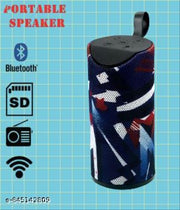 QUXXA TG113 Portable Bluetooth Speaker, Black Mesh Fabric, Wireless Audio Device with Red Logo, Cylindrical Design