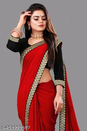 Well Lace Trending Plain Georgette Saree With Separate Blouse Piece