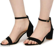 Black Solid Medium Heel For Women