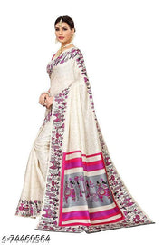 Silk Cream Tassels and Latkans Saree With Blouse
