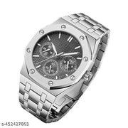 mettallic belt analog date watch for mens(Silver)