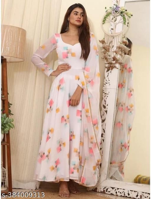 Floral Print Georgette Blend Stitched Anarkali Gown