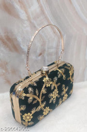 Party Velvet Clutch for Women Trendy Black Color Box Clutch with Handle Dulhan purse Bridal Clutch