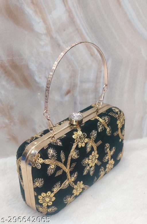 Party Velvet Clutch for Women Trendy Black Color Box Clutch with Handle Dulhan purse Bridal Clutch