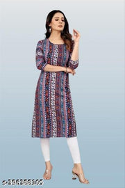 Polyster/Crepe fabric-WOMEN PRINTED A-LINE KURTI