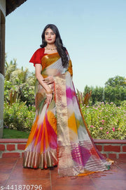 NEW FANCY ORGANZA SAREE  MULTY COLOUR SAREE