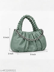 Trendy Soft PU Leather Handbag for Women & Girls with Braided Handle | Chain Shoulder Bag with Sling Strap