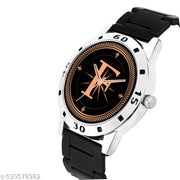 Femeo  Analog 9109 Watches Round Black Dial F Design Stylish Black PUU Strap Classic Design Fancy Wrist Watch for Men and Boys, Pack of 1 - A07ZALPHA-F-AVO-SIL-CDBLK