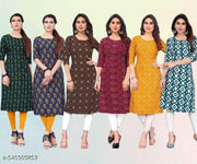 Women Printed Crepe Kurti (Combo Of 6)