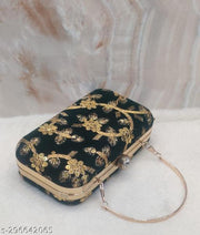 Party Velvet Clutch for Women Trendy Black Color Box Clutch with Handle Dulhan purse Bridal Clutch