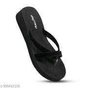 Feens Jet Black Synthetic Solid Slippers Flipflop for Women & Girls