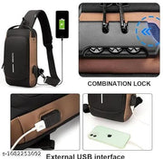 Crossbody Sling Bag, Waterproof Polyester, Hard-Shell Anti-Theft with Built-in Password Lock, Slim Lightweight Travel Pack