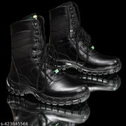 Genuine Leater Long Army Boot Lace Up For Men  (Black)