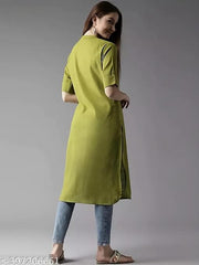 Women Embellished Cotton Blend A-line Kurta