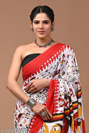 Traditional Women's Summer Special Jaipuri Hand Block Printed Pure Cotton Mulmul Saree with Unstitched Blouse Piece | best for office wear | best for navratri | best for festivel