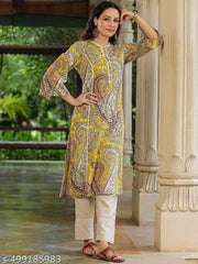 Women's  Multi print Rayon Straight Kurtis with lace work
