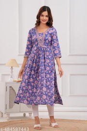 Flared Naira Cut Aliya Cut Straight Printed Kurti