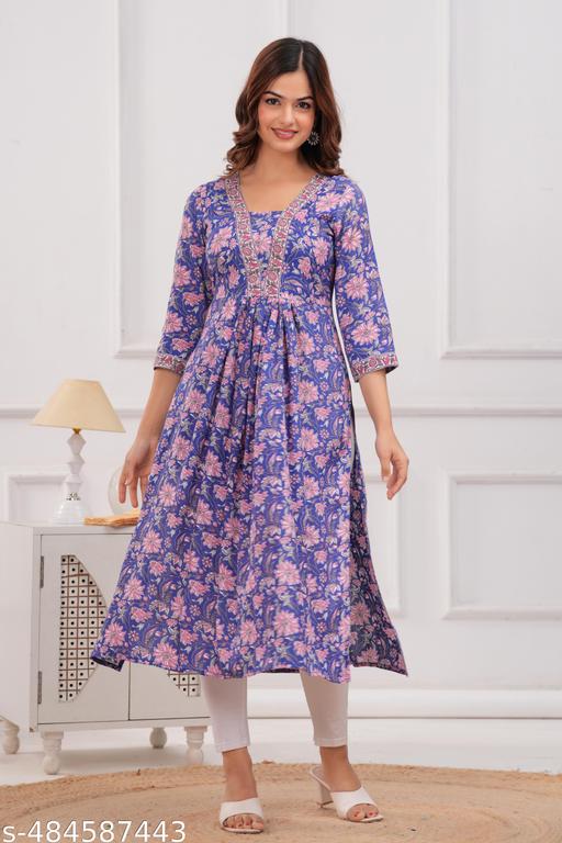 Flared Naira Cut Aliya Cut Straight Printed Kurti