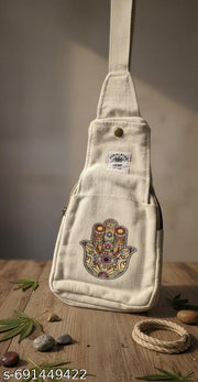 Hamsa Hand Embroidered Sling Bag Himalayan Hemp sling bag or hemp backpack
