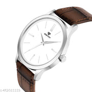 Slim Casual Watch With Silver Dial & Brown Leather Strap Analog Watch - For Men