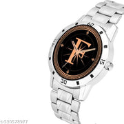 Femeo  Analog 9109 Watches Round Black Dial F Design Stylish Silver Stainless Steel Strap Classic Design Fancy Wrist Watch for Men and Boys, Pack of 1 - A07ZALPHA-F-AVO-SIL-STL