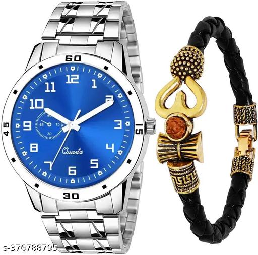Attractive stylish trendy Men and kids analog Watches with Mahadev Bracelet Kada Combo Of 2