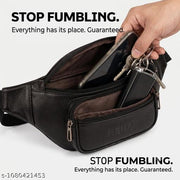 Waist Bag for Men and Women | Premium Black Faux Leather Waist Pouch with Adjustable Belt | Stylish Fanny Pack with Multiple Zipper Compartments | Travel, Shopping, Gym, Casual & Outdoor Use