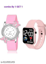 Butterfly Analog Dial and Black Digital LED Display Kids Digital Day Date Watch for Girl's & Women's Watches