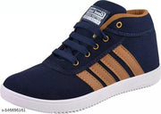 Navy Blue Solid High Ankle Shoe For Kids