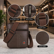 IdealBags (1) Three Pocket Premium PU Leather Small Side Bag for Men | Crossbody Messenger Bag