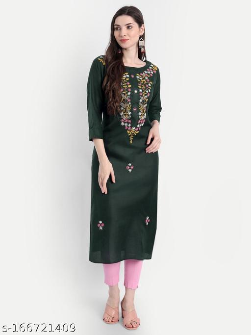 Bottle Green solid cotton blend straight kurta
