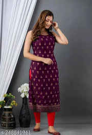 Womens Stylish Jhuma Print Sleeveless Straight Kurti For Girls