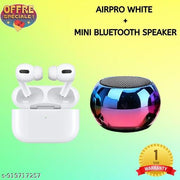 Airpro True Wireless Bluetooth Earphones with 30 Hours Playtime & Compatible for all Smartphones (White) + Mini Bluetooth Speaker Any Random Colour - COMBO