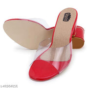 Taydol Women Fancy medium Block Heel synthetic pvc sole open Toe western-embellished slip-on Transparent Red Sandal (53)