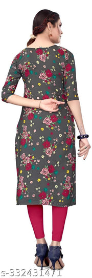 Women's Printed Black Crepe Kurti