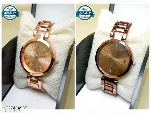 Attractive New Solid Dial Attractive Metal Chain Belt Analog Watch for Women