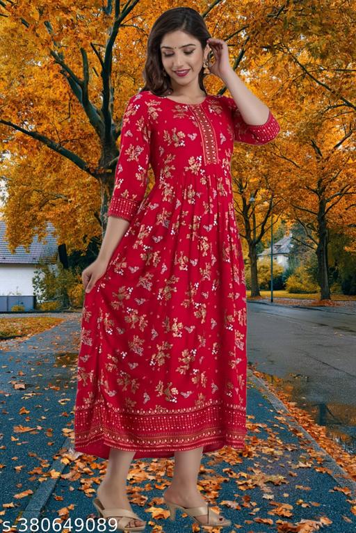 Letest Women Rayon printed Anarkali Kurti