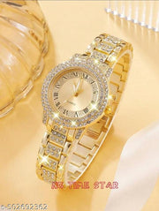 NG Time 2.pcs Women's Silver and Golden Diamond stone design Stainless Steel Band Casual Quartz Watch