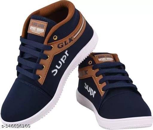 Navy Blue Solid High Ankle Shoe For Kids