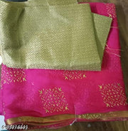 AnyTime's Poly Chiffon Pink Lace border Saree With Blouse