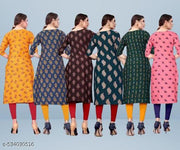 Women Printed Crepe Kurti (Combo Of 6)