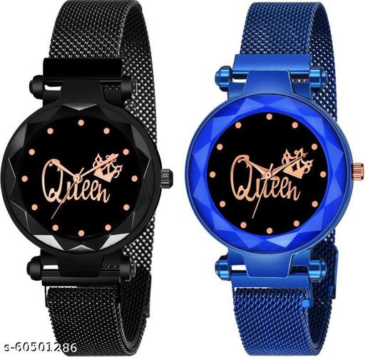 Women Black Metal Casual Analog Watches