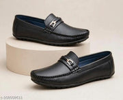 Men's Black Formal Leather Loafer Shoes With Gold Buckle |Stylish Loafer