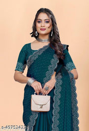 Siroski Hotfix Diamond Saree | Sarees for Women | Party wear Sarees | Saree new Model 2025