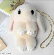 Cute Bunny Sling Bag Fluffy Sling Bags For Girls Kids Rabit Shaped bags Crossbody Plush Purse with Shoulder Chain handbags for Children (Pack Of 1) Offwhite Color