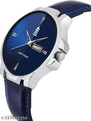 Light House Analog Watch for Men & Boys | Blue Dial with Day & Date | Leather Strap | Stylish Daily Wear Watch