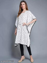Women's Stylish Long Polka Dot Rayon Kaftan ,Womens rayon Printed Kimono Sleeves Kaftan Tops