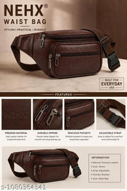 Waist Bag for Men and Women Brown Premium Faux Leather Waist Bag with Multiple Zipper Compartments, Adjustable Strap & Secure Buckle Closure, Stylish Fanny Pack for Travel, Shopping, Casual Outings, Daily Use & Outdoor Activities